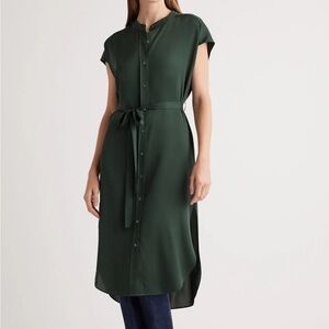 NWT Quince Green Silk Midi Shirt Dress